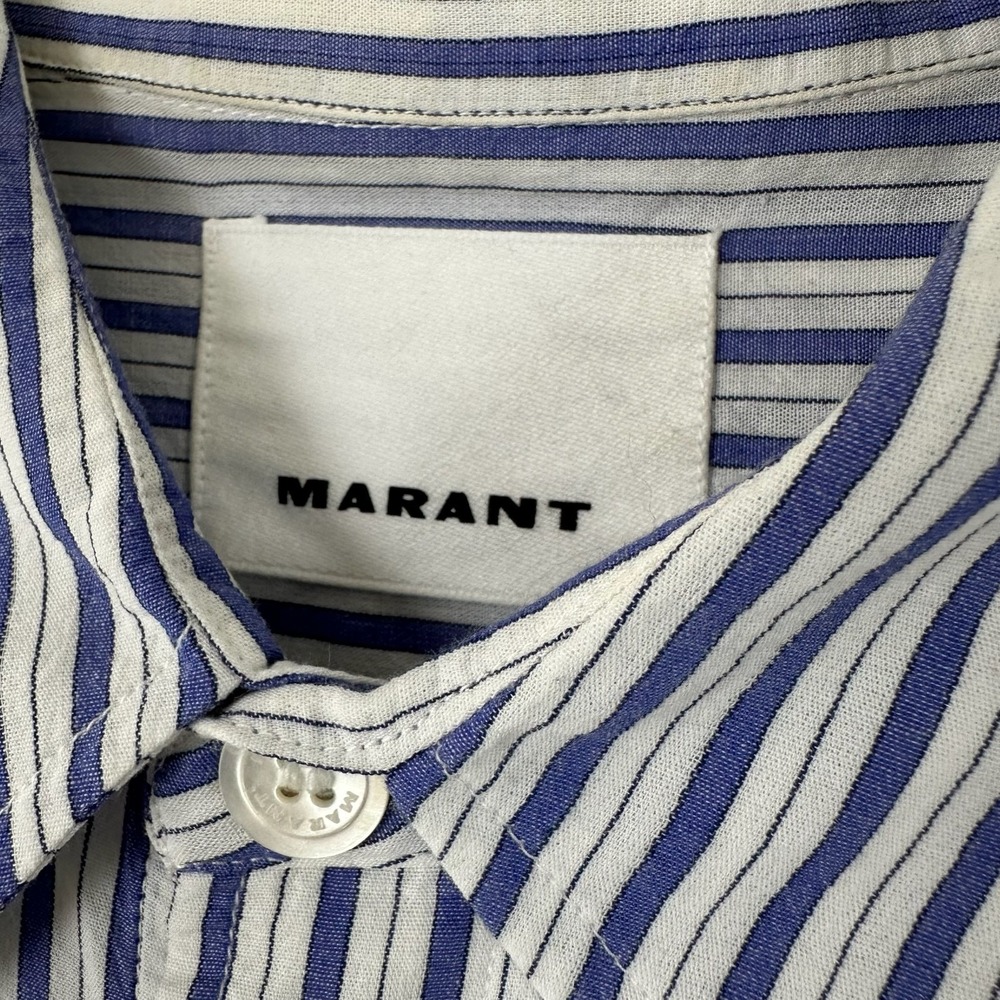 Isabel Marant Labilio Shirt Mens Small Blue Stripe Oversized Short Sleeve Cotton - Picture 5 of 15